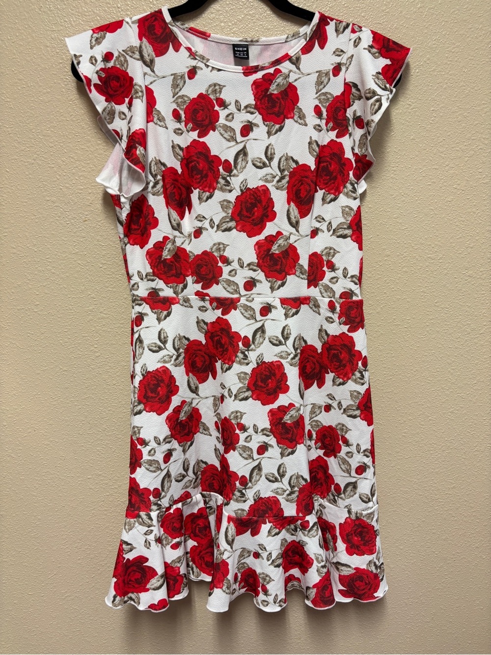 SHEIN White Dress with Red Floral Print